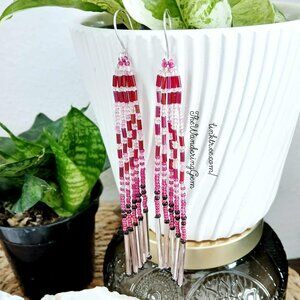 BOGO EARRINGS Boho Chic Beaded Fringe Cascade Dangle Earrings, Plum 5"